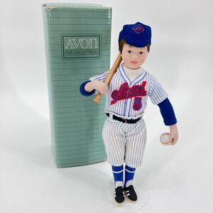 VTG 90s Avon Childhood Dreams "Grand Slammers" Porcelain Doll w/stand, 9.5", IOB